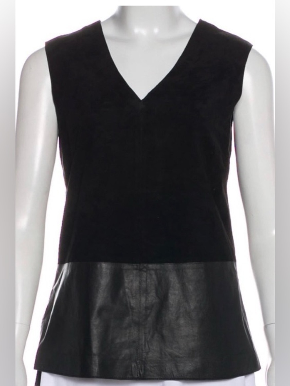 Vince Leather & Suede Black V-Neck Top. Size 4.